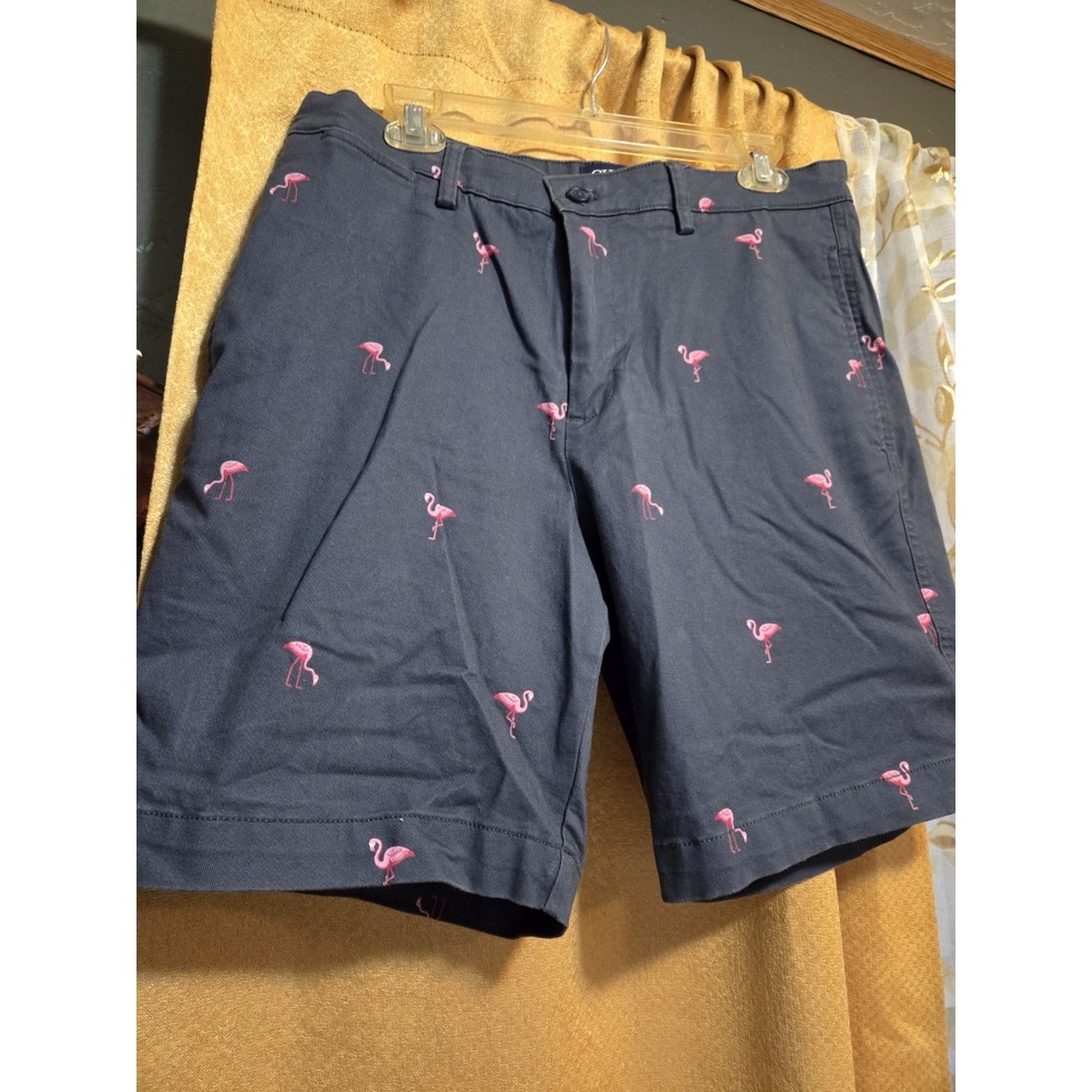 Chaps Men's Stretch Chino Shorts Navy/Pink Flamingo Print, classic preppy